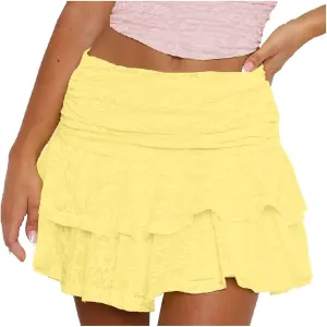 Womens Pleated Skirt High Waisted Ruffle Cute Flowy Layered Mini Skirt Skort Sports Skater Running Skorts