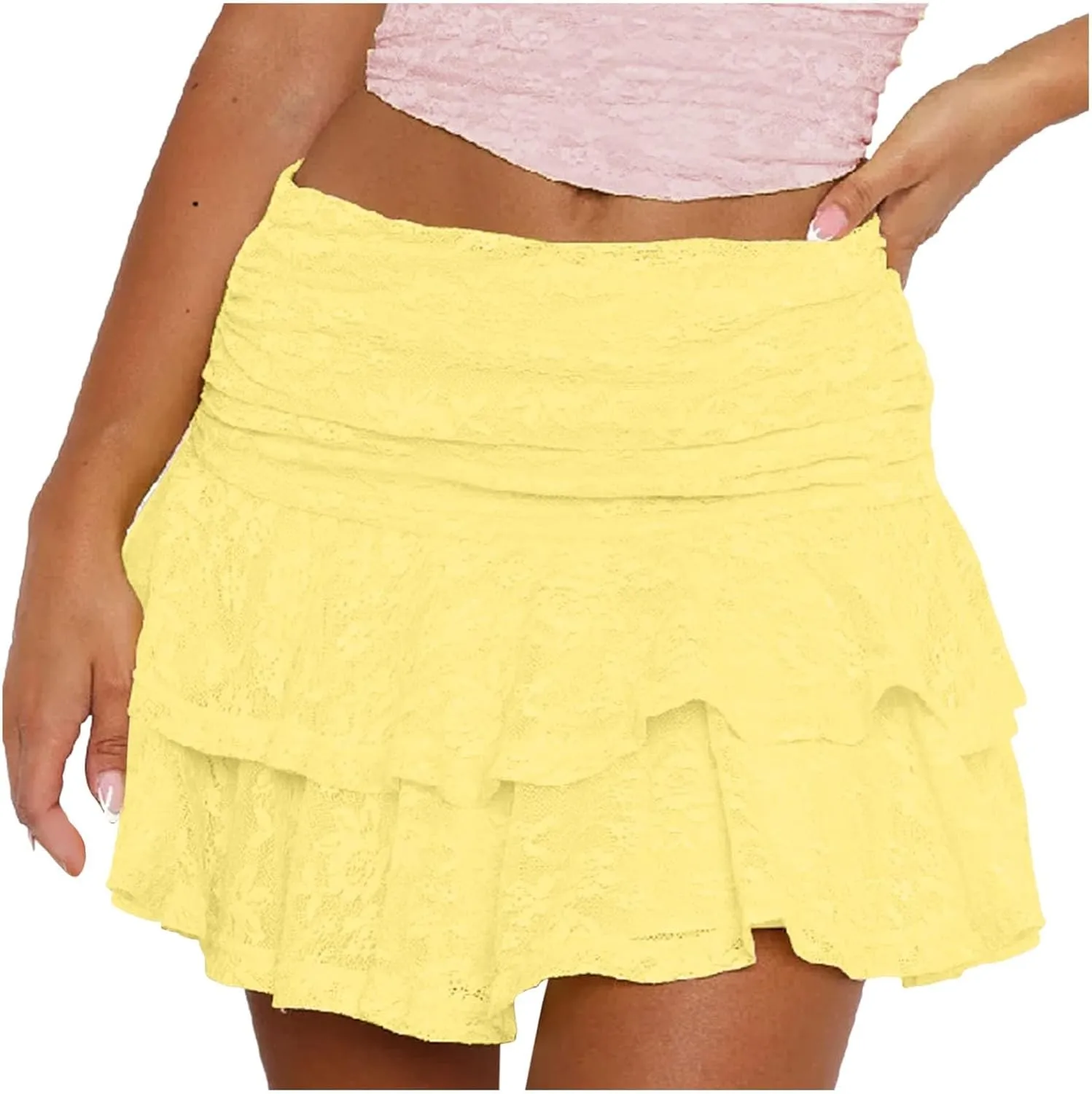 Womens Pleated Skirt High Waisted Ruffle Cute Flowy Layered Mini Skirt Skort Sports Skater Running Skorts