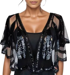 Womens Puff Sleeve Bolero Shrugs Cropped Open Front Sheer Mesh Chiffon Cardigans Short Sleeve Shrug for Evening Dressy