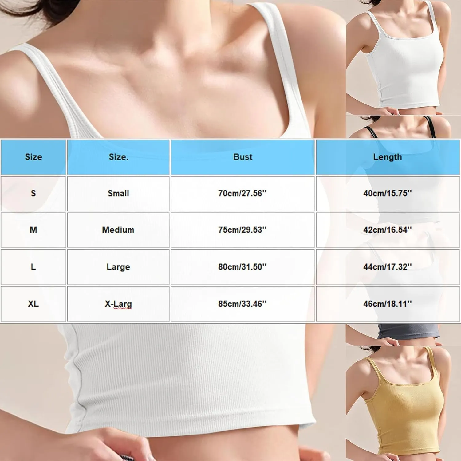 Womens Ribbed Knit Cami Crop Tops Summer Spaghetti Strap Basic Tank Top with Built in Bra Round Neck Sleeveless Shirts