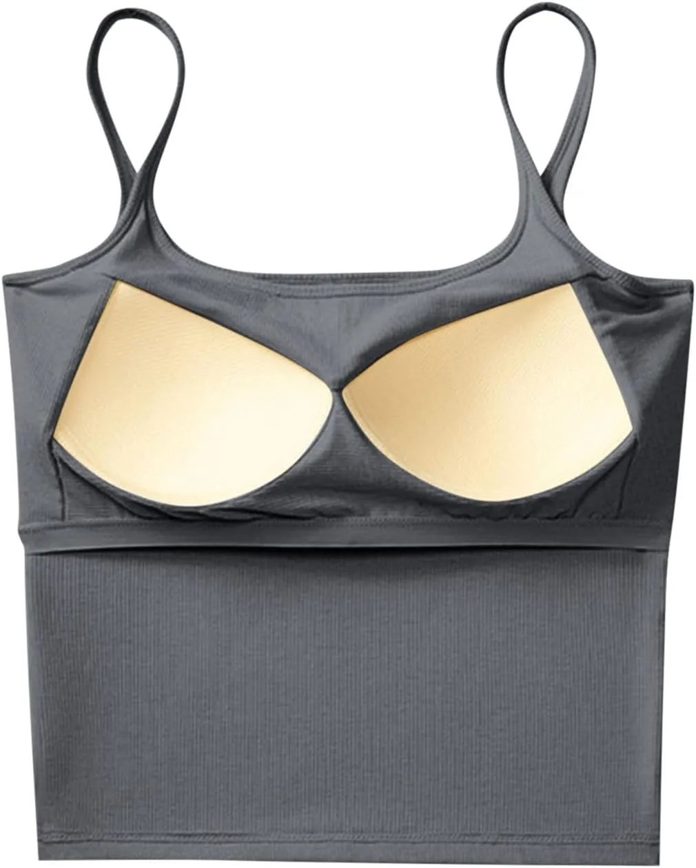 Womens Ribbed Knit Cami Crop Tops Summer Spaghetti Strap Basic Tank Top with Built in Bra Round Neck Sleeveless Shirts