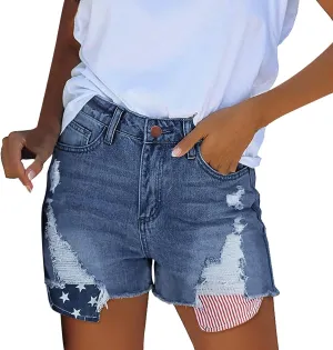 Women's Ripped Denim Shorts High Waisted Stretchy Floral Fashionable Vintage Jean Shorts with Pockets Frayed Raw Hem Slim Shorts Womens Shorts for Summer Dressy
