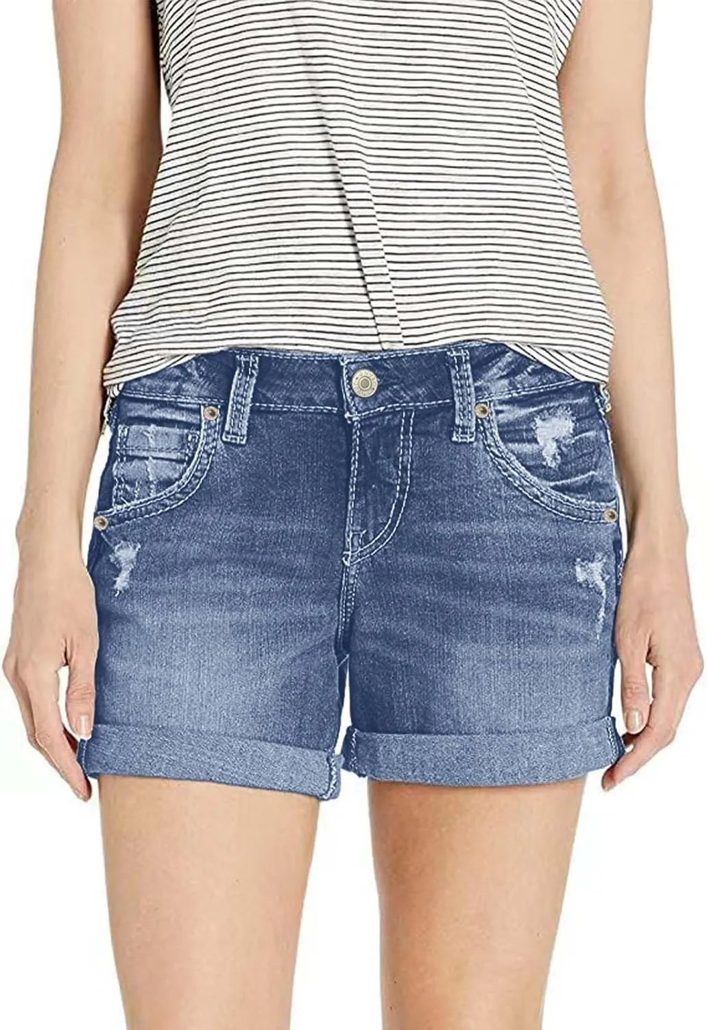 Women's Ripped High Waisted Jean Shorts