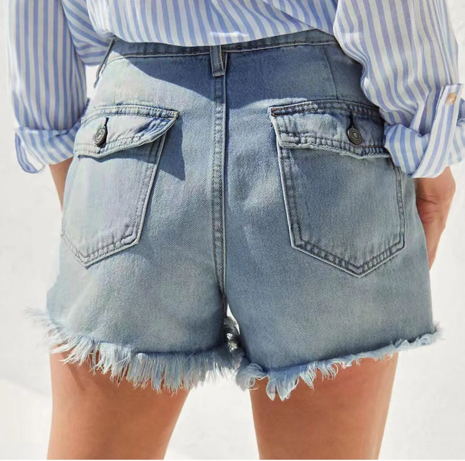 Women's Ripped Jeans High Waist Stretch Skinny Jean Distressed Denim Frayed Hem Casual Summer Jeans Shorts for Women