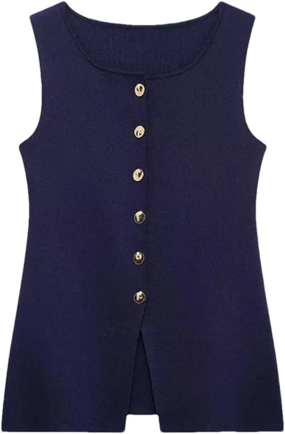 Women's Round Neck Knitted Slim Fit Vest