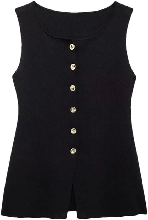 Women's Round Neck Knitted Slim Fit Vest