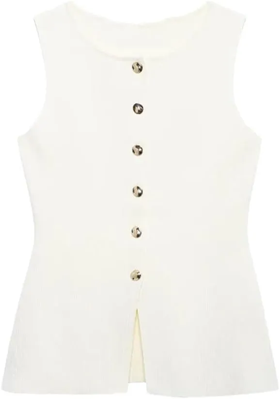 Women's Round Neck Knitted Slim Fit Vest