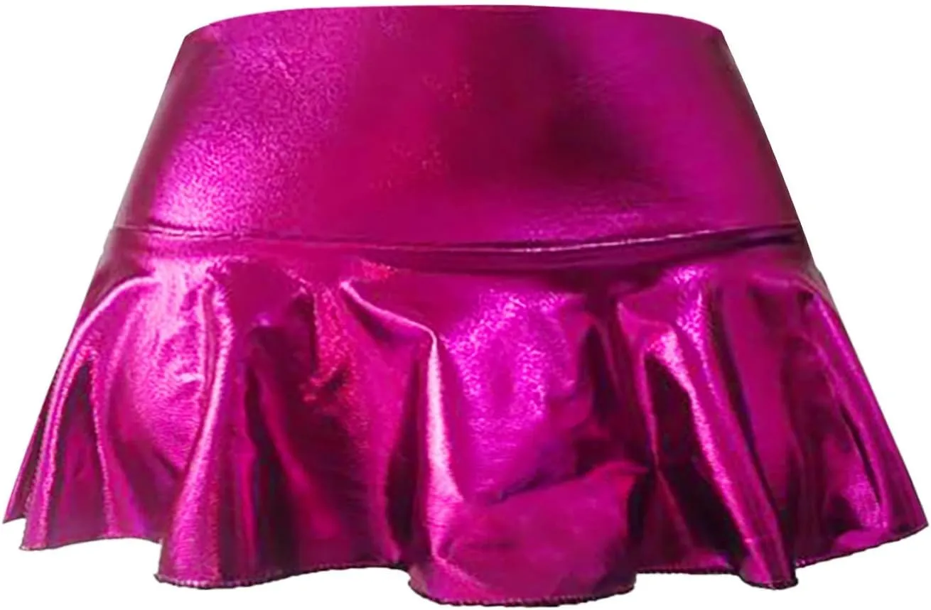 Women's Short Mini Skirts for Women Trendy High Waisted Leather Pleated Solid Ruffle Skirt Short Mini Tennis
