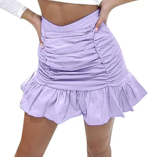 Women's Short Mini Skirts Solid Pleated Ruffle Skirt High Waist Hip Wrap Pleated Skirts for Women Spring Dresses