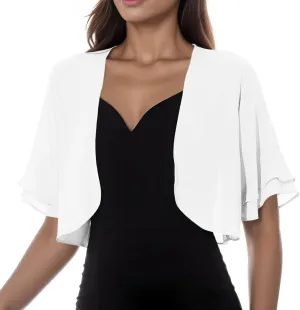 Womens Shrugs for Summer Dress Puff Short Sleeve Cropped Open Front Sheer Shawl Cardigans Lightweight Chiffon Bolero