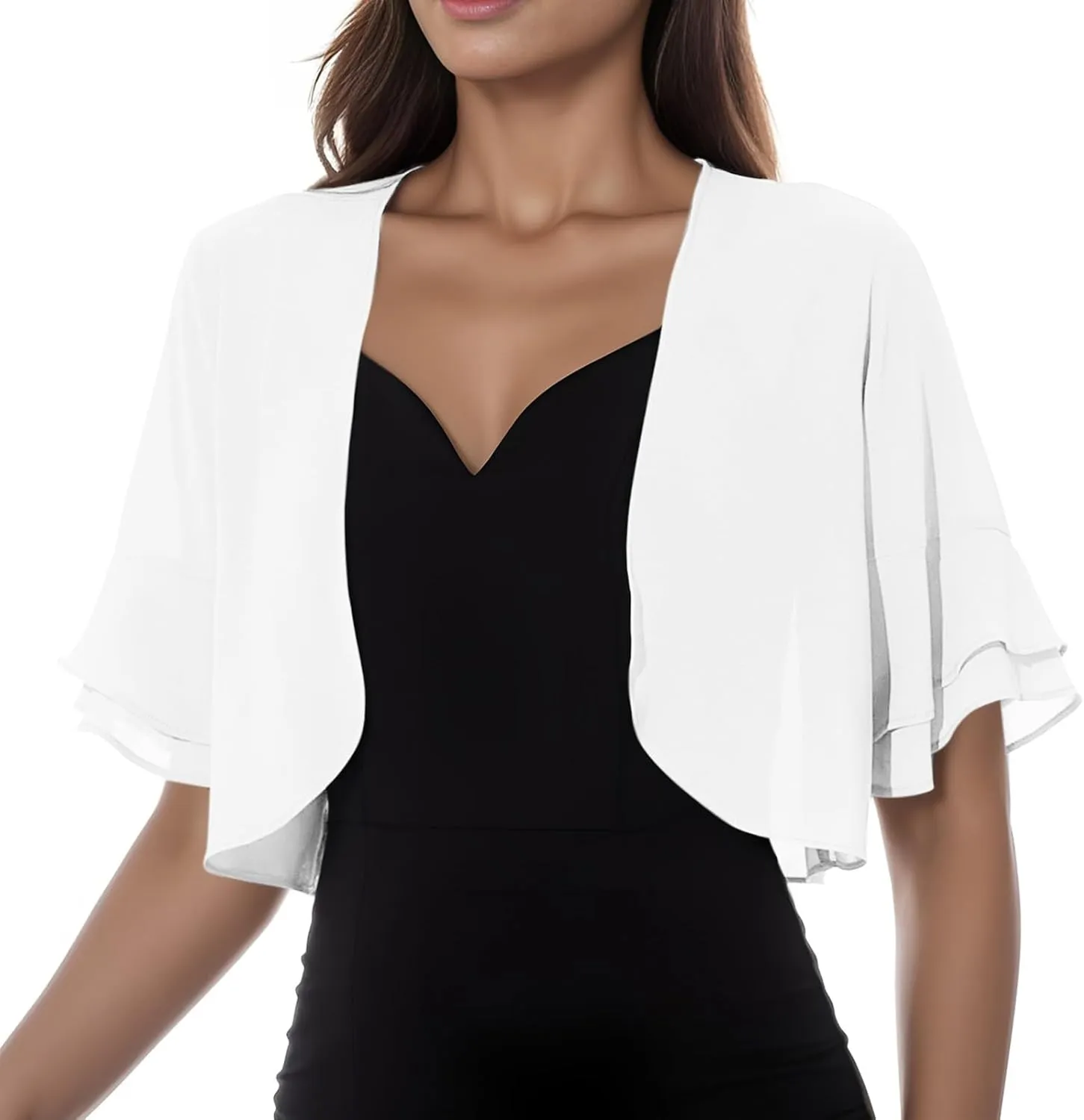 Womens Shrugs for Summer Dress Puff Short Sleeve Cropped Open Front Sheer Shawl Cardigans Lightweight Chiffon Bolero