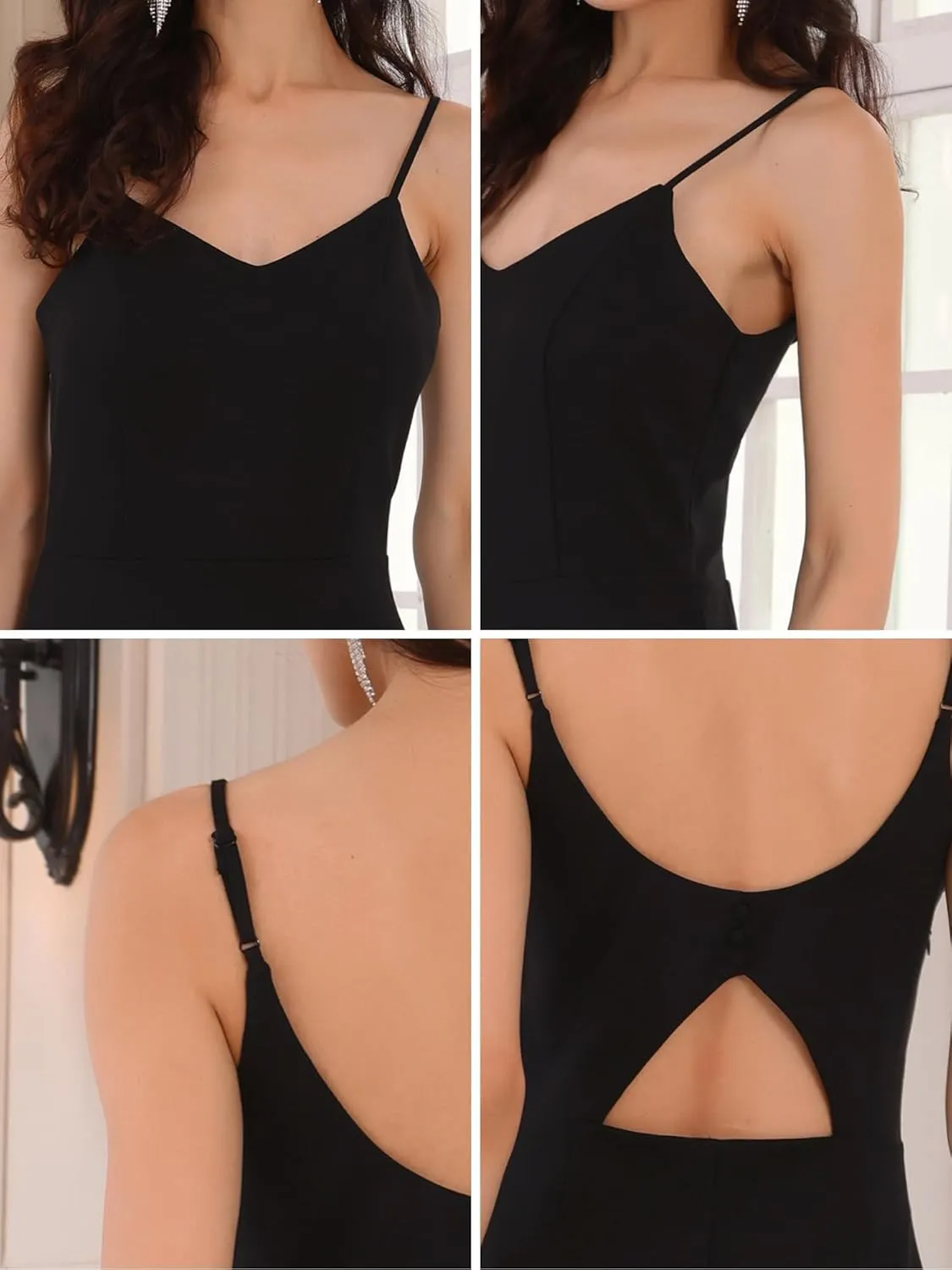 Women's Sleeveless Bodycon Dresses Cutout Backless Spaghetti Strap Fishtail Cocktail Midi Dress