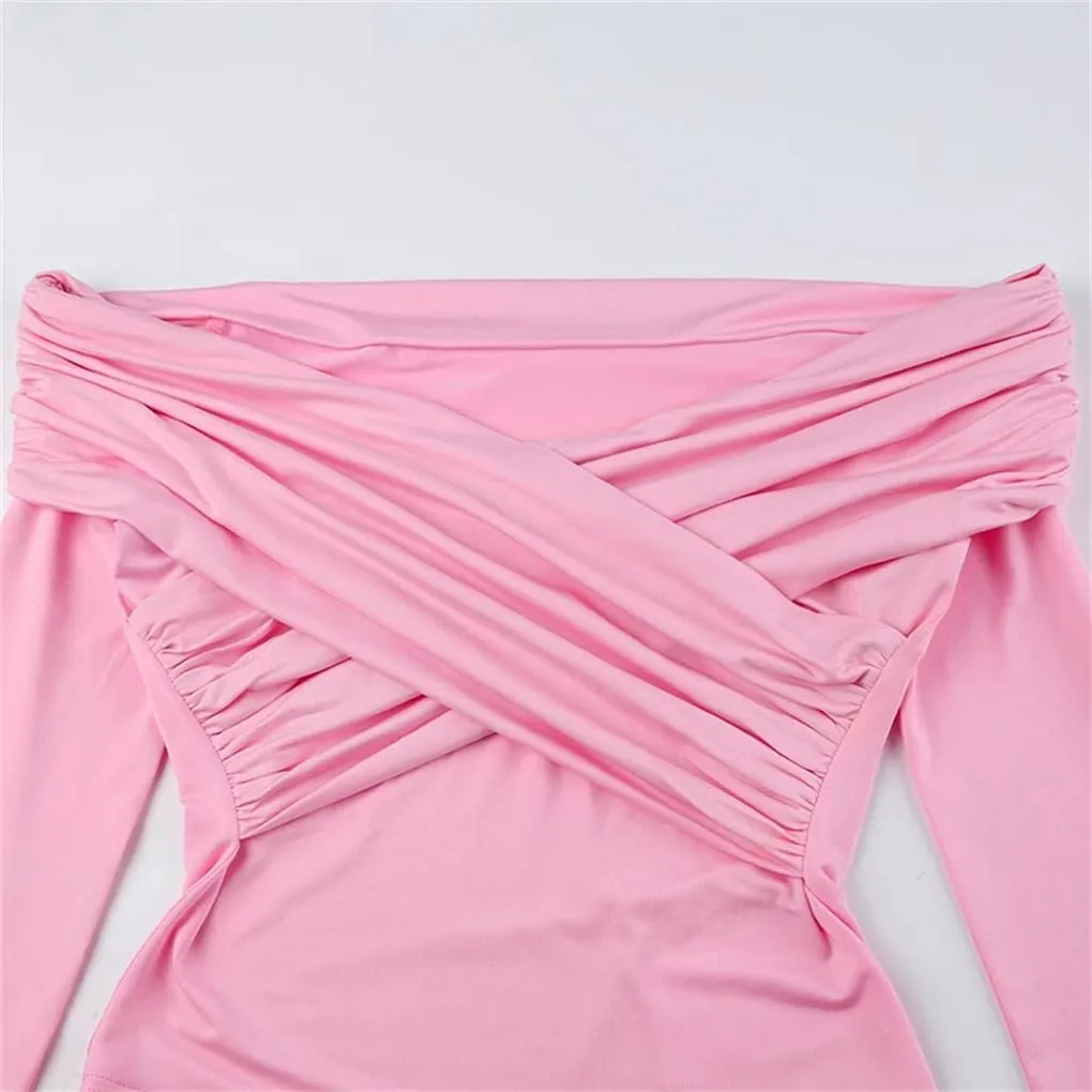 Women's Solid Color Slim Fit V-Neck Women's Strapless Long Sleeved T-Shirt Women's Black Slim Fit T-Shirt