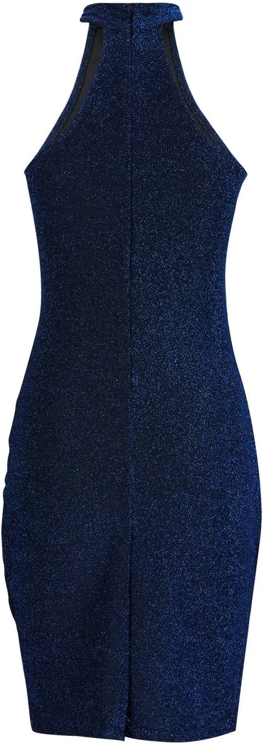 Womens Sparkly Glitter Sleeveless Formal Evening Bodycon Mini Dress Tight Wrap Elegant Party Club Cocktail Gowns 2025