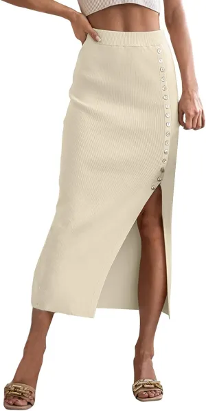 Women's Split Ribbed Knit Bodycon Maxi Skirt High Waisted Side Slit Pencil Long Skirts Women Midi Skirt Pencil