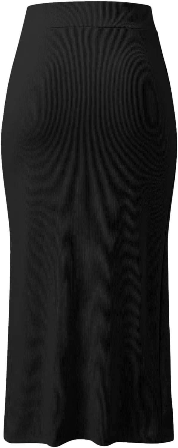 Women's Split Ribbed Knit Bodycon Maxi Skirt High Waisted Side Slit Pencil Long Skirts Women Midi Skirt Pencil