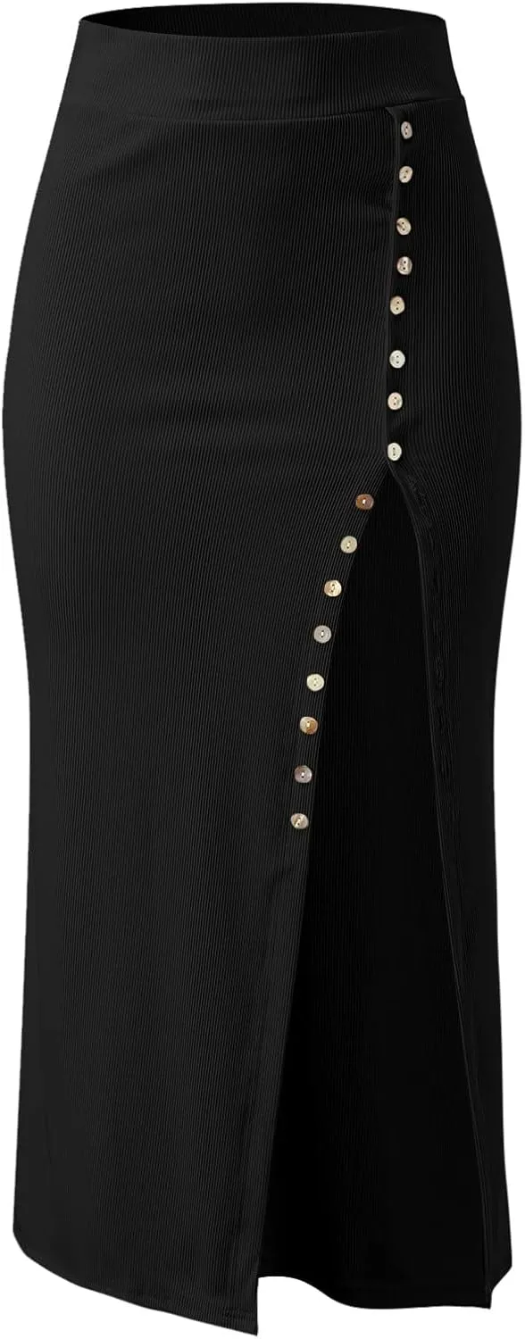 Women's Split Ribbed Knit Bodycon Maxi Skirt High Waisted Side Slit Pencil Long Skirts Women Midi Skirt Pencil