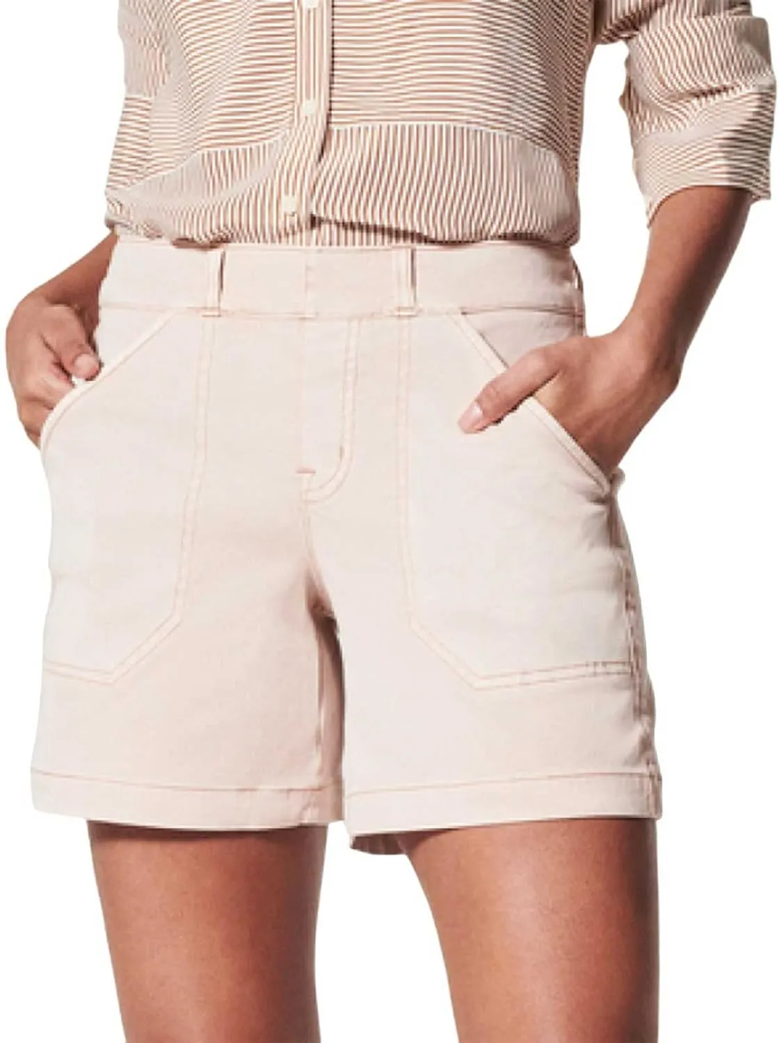 Women's Stretch Twill Shorts High Waist Stretch Baggy Summer Casual Cargo Shorts with Pockets Lightweight Relaxed Fit Pants