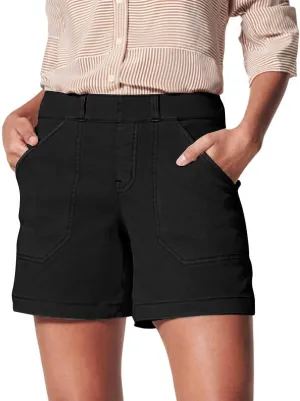 Women's Stretch Twill Shorts High Waist Stretch Baggy Summer Casual Cargo Shorts with Pockets Lightweight Relaxed Fit Pants