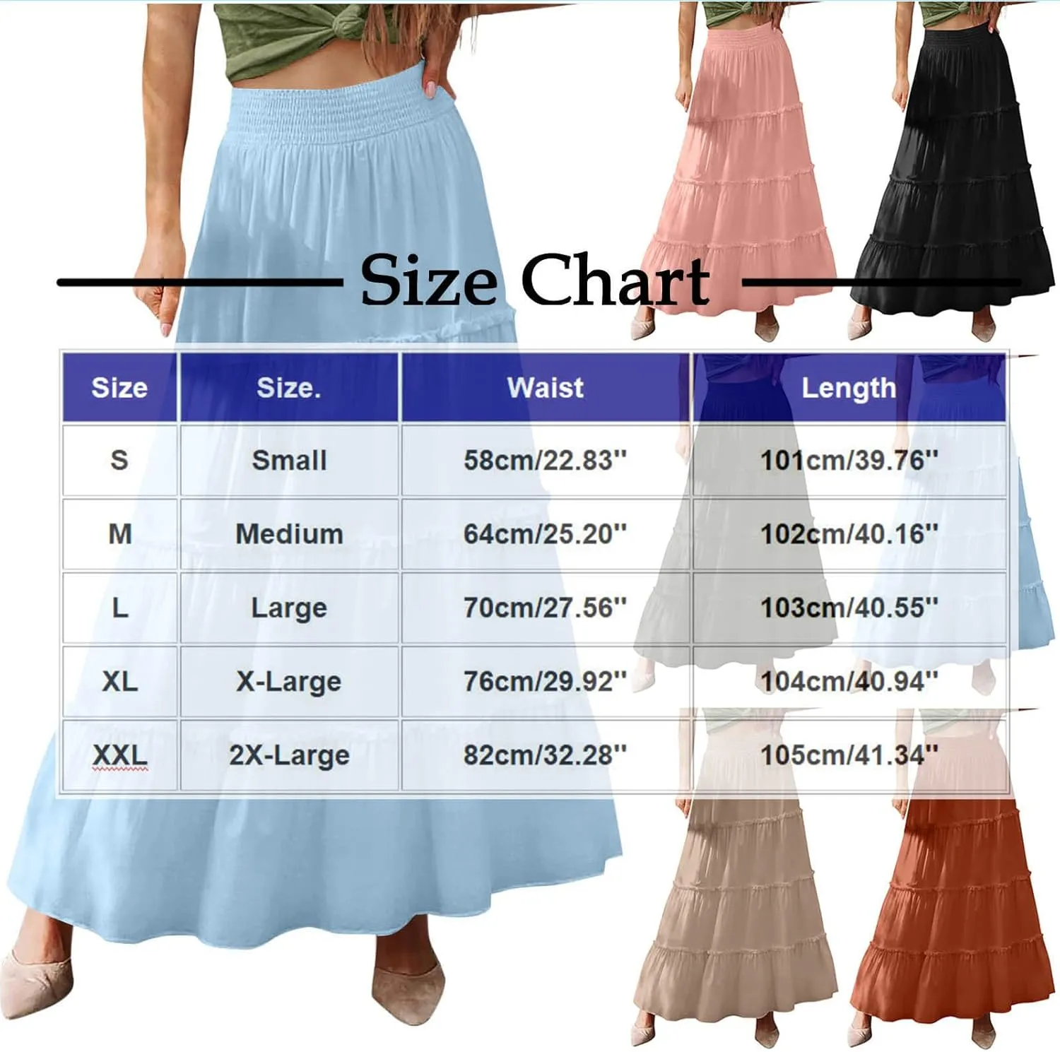 Women's Tiered Skirt Summer Casual Flowy Swing Pleated Beach Long Skirts Fashion Ruffle High Wasit Beach Maxi Skirt