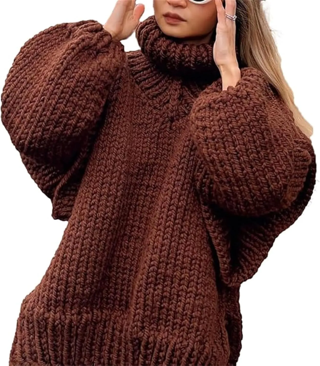 Women's Turtleneck Sweaters Chunky Cable Knit Pullover Casual Solid Long Sleeve Soft Comfy Pullover Jumper Tops