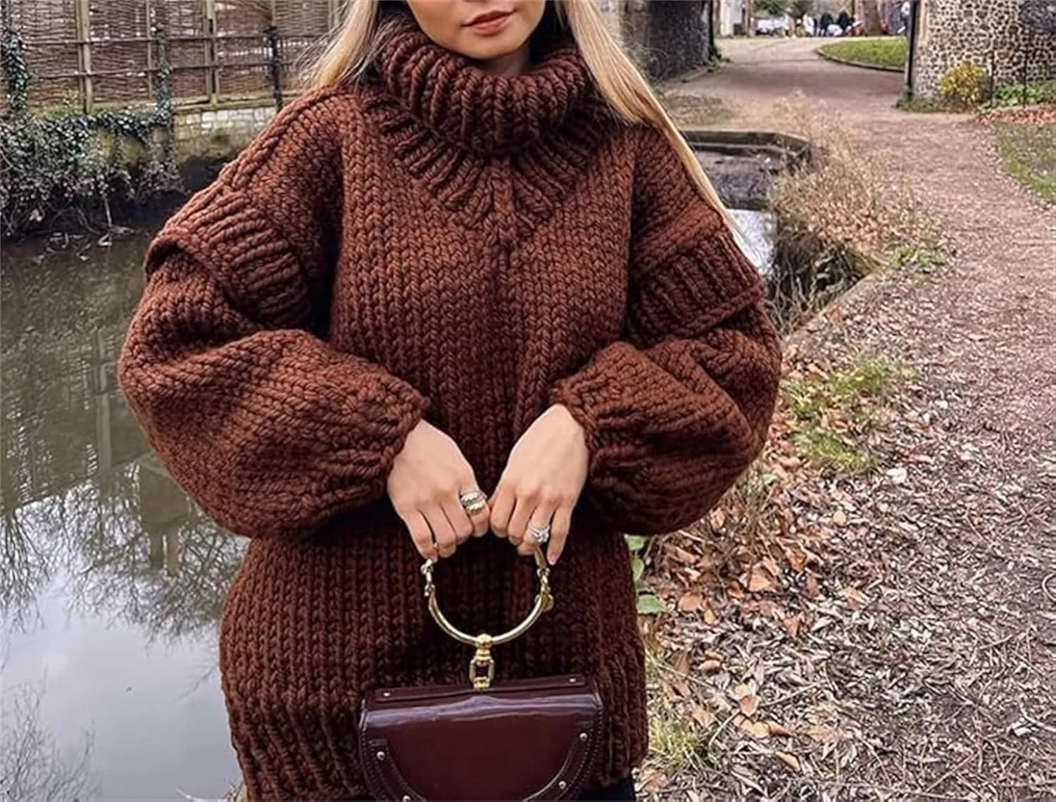 Women's Turtleneck Sweaters Chunky Cable Knit Pullover Casual Solid Long Sleeve Soft Comfy Pullover Jumper Tops
