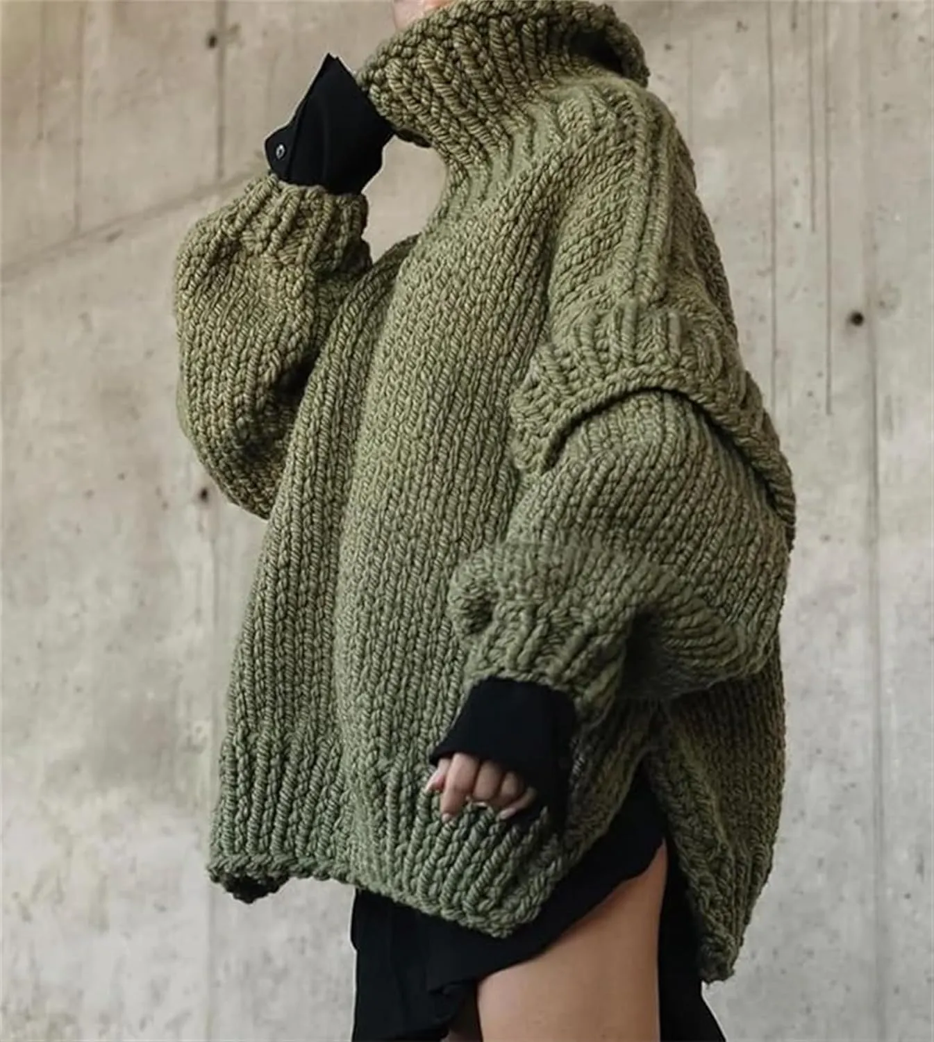 Women's Turtleneck Sweaters Chunky Cable Knit Pullover Casual Solid Long Sleeve Soft Comfy Pullover Jumper Tops