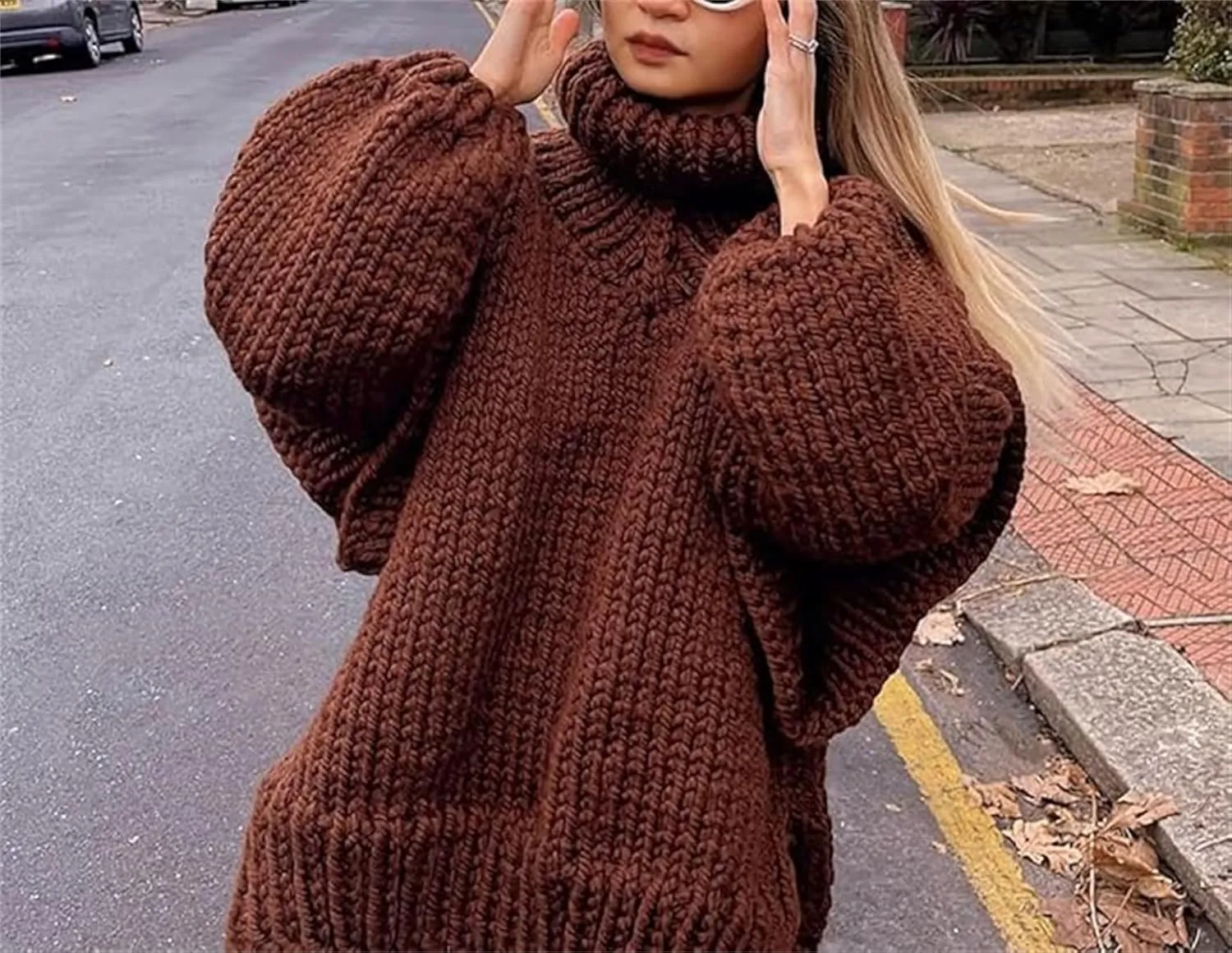 Women's Turtleneck Sweaters Chunky Cable Knit Pullover Casual Solid Long Sleeve Soft Comfy Pullover Jumper Tops