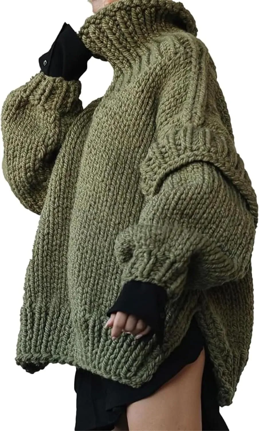 Women's Turtleneck Sweaters Chunky Cable Knit Pullover Casual Solid Long Sleeve Soft Comfy Pullover Jumper Tops