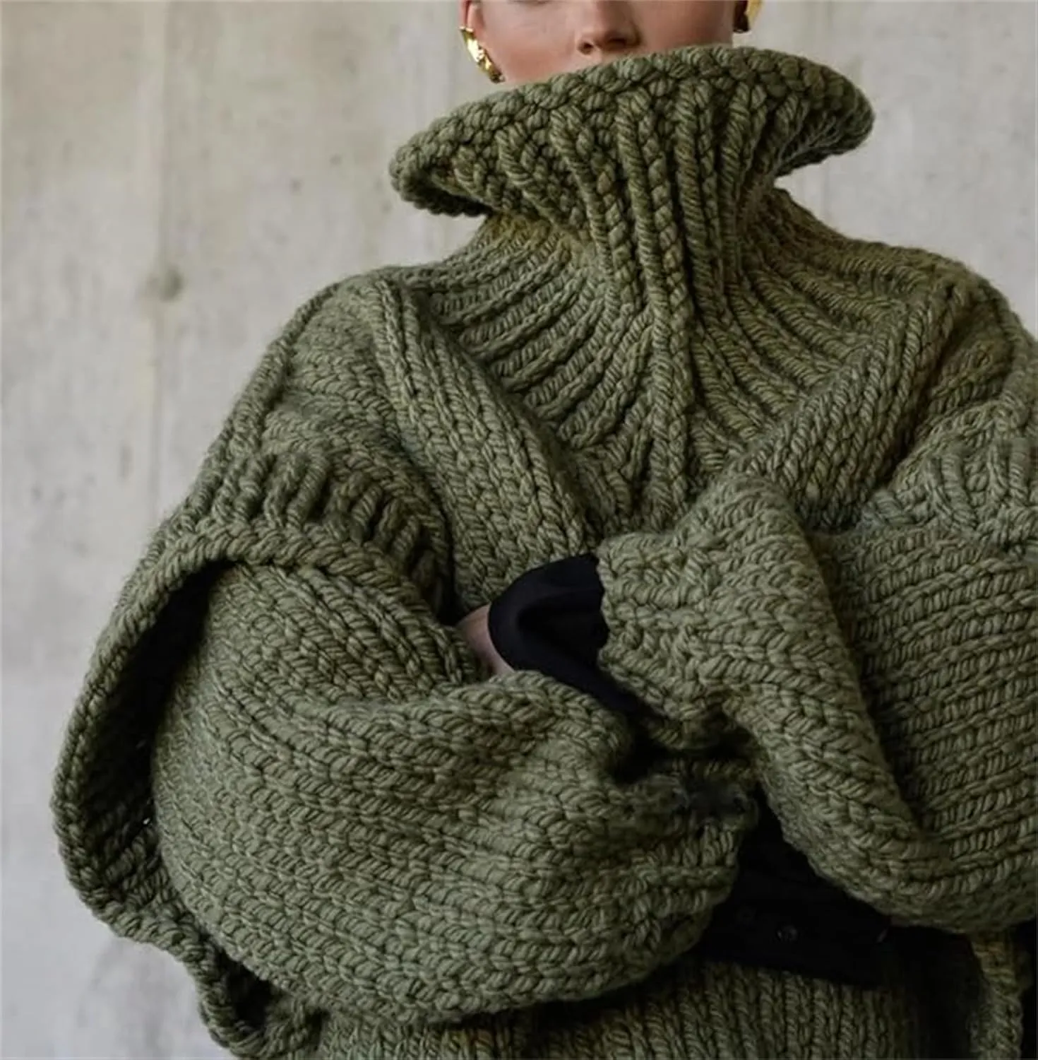 Women's Turtleneck Sweaters Chunky Cable Knit Pullover Casual Solid Long Sleeve Soft Comfy Pullover Jumper Tops