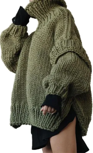 Women's Turtleneck Sweaters Chunky Cable Knit Pullover Casual Solid Long Sleeve Soft Comfy Pullover Jumper Tops