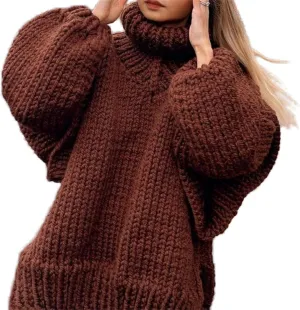 Women's Turtleneck Sweaters Chunky Cable Knit Pullover Casual Solid Long Sleeve Soft Comfy Pullover Jumper Tops