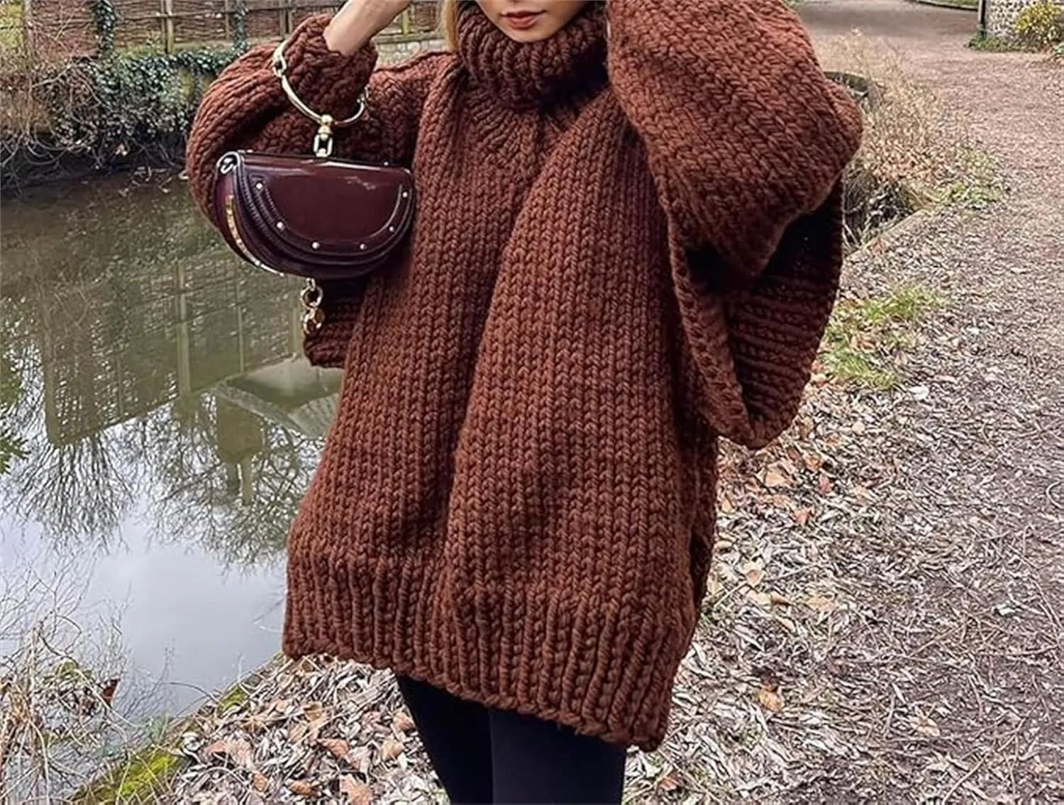 Women's Turtleneck Sweaters Chunky Cable Knit Pullover Casual Solid Long Sleeve Soft Comfy Pullover Jumper Tops