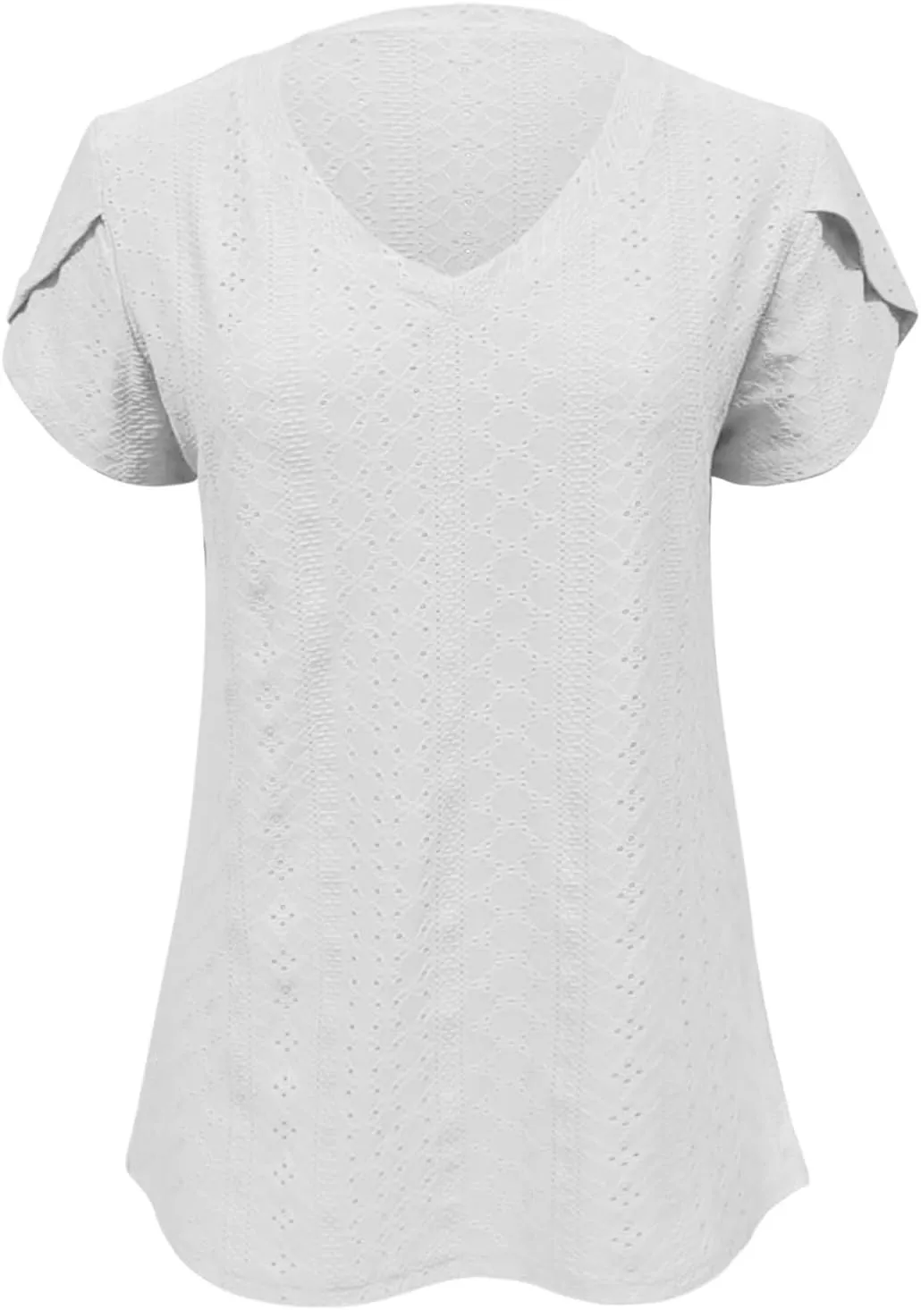 Womens V Neck T-Shirt Summer Short Sleeve Dressy Casual Tops Eyelet Embroidered Fashion Tees