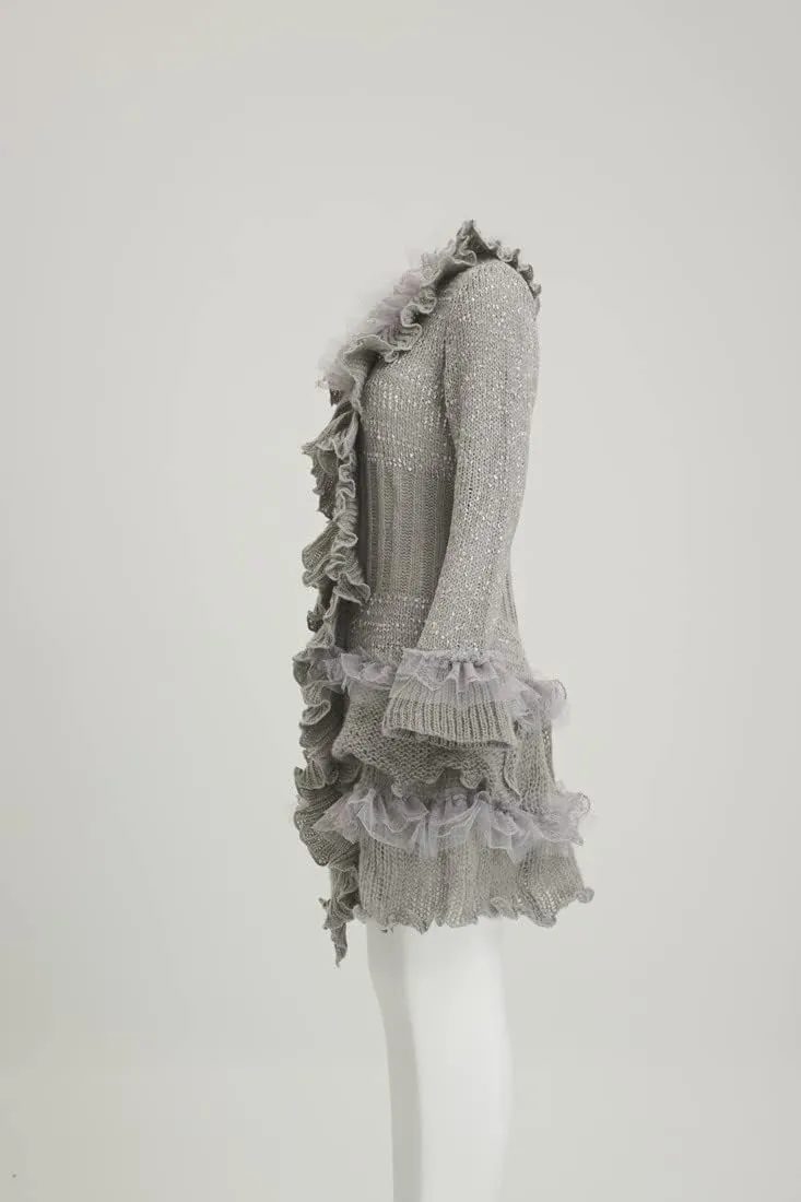 Womens Vintage V Neck Ruffled Asymmetric Cardigan Sweater Outwear Coat