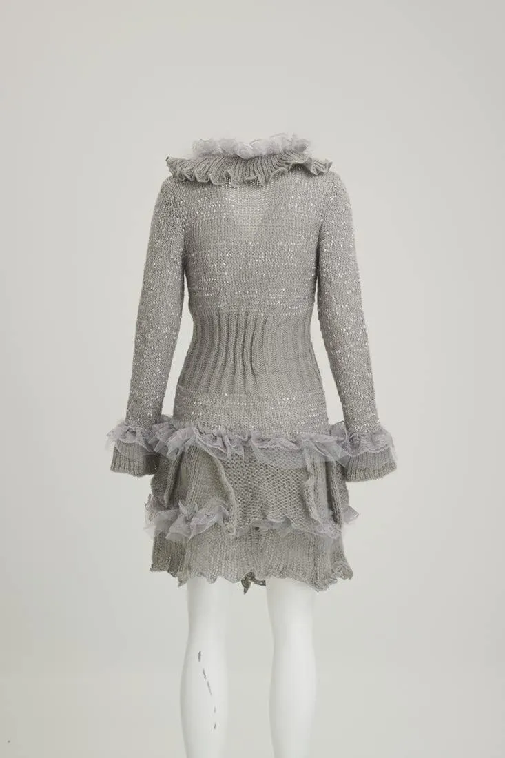 Womens Vintage V Neck Ruffled Asymmetric Cardigan Sweater Outwear Coat