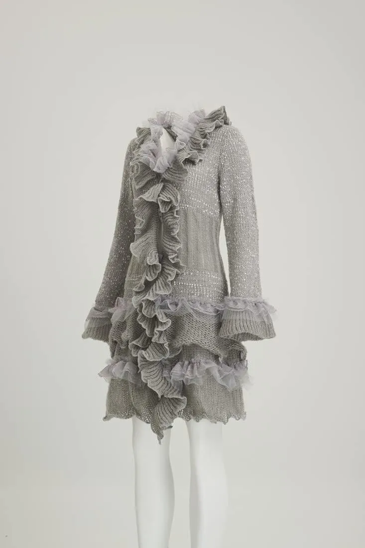 Womens Vintage V Neck Ruffled Asymmetric Cardigan Sweater Outwear Coat