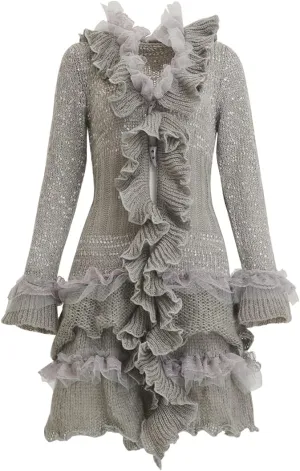 Womens Vintage V Neck Ruffled Asymmetric Cardigan Sweater Outwear Coat