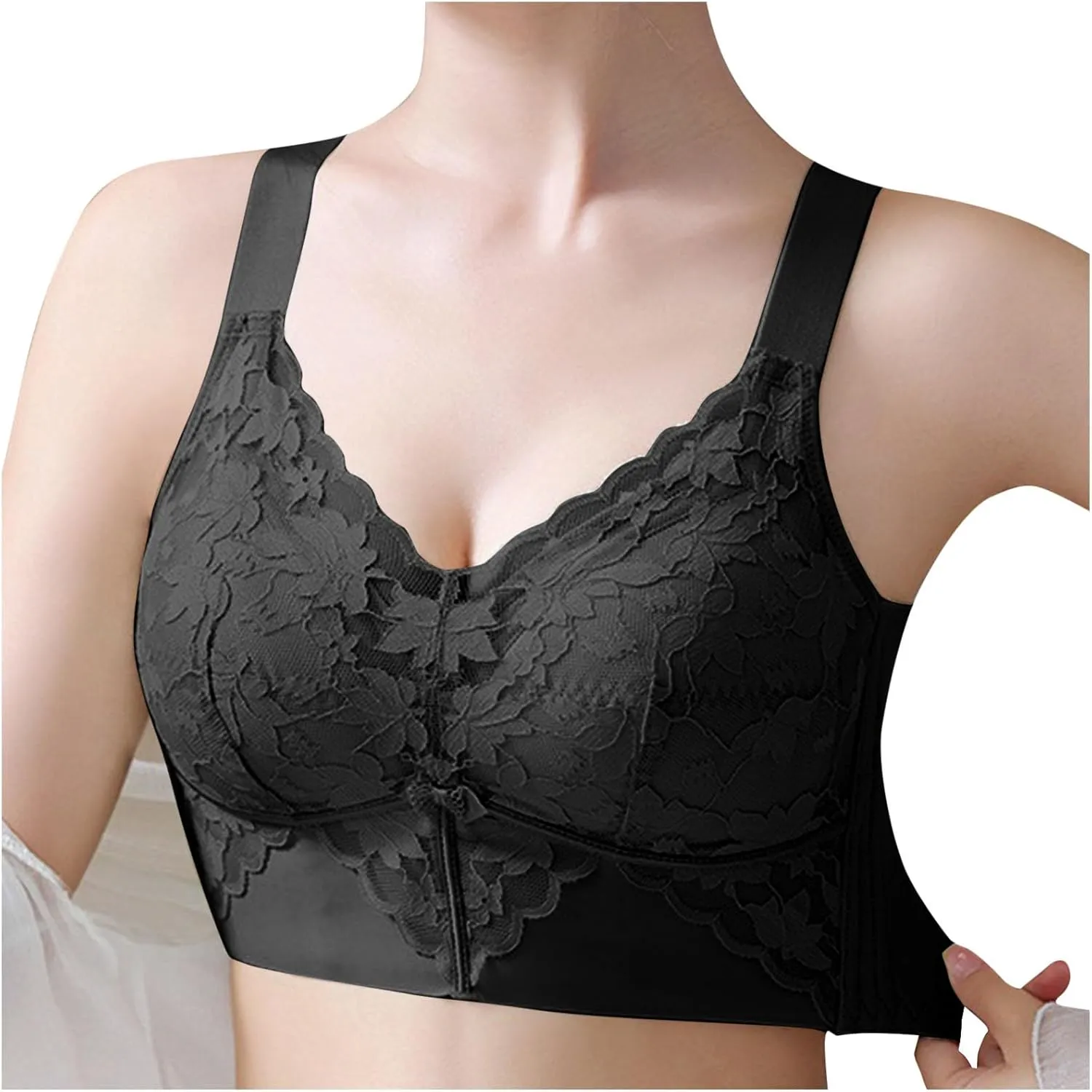 Women's Wirefree Bra Comfortable Push Up Bras Stretchable Straps Bra Full Support Lace Unlined Underwire Bra