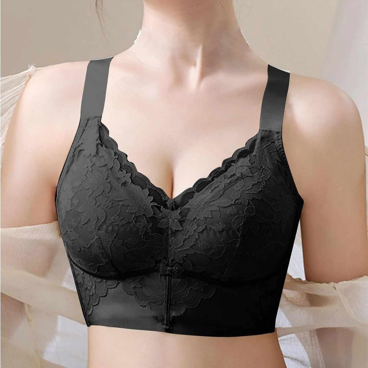 Women's Wirefree Bra Comfortable Push Up Bras Stretchable Straps Bra Full Support Lace Unlined Underwire Bra
