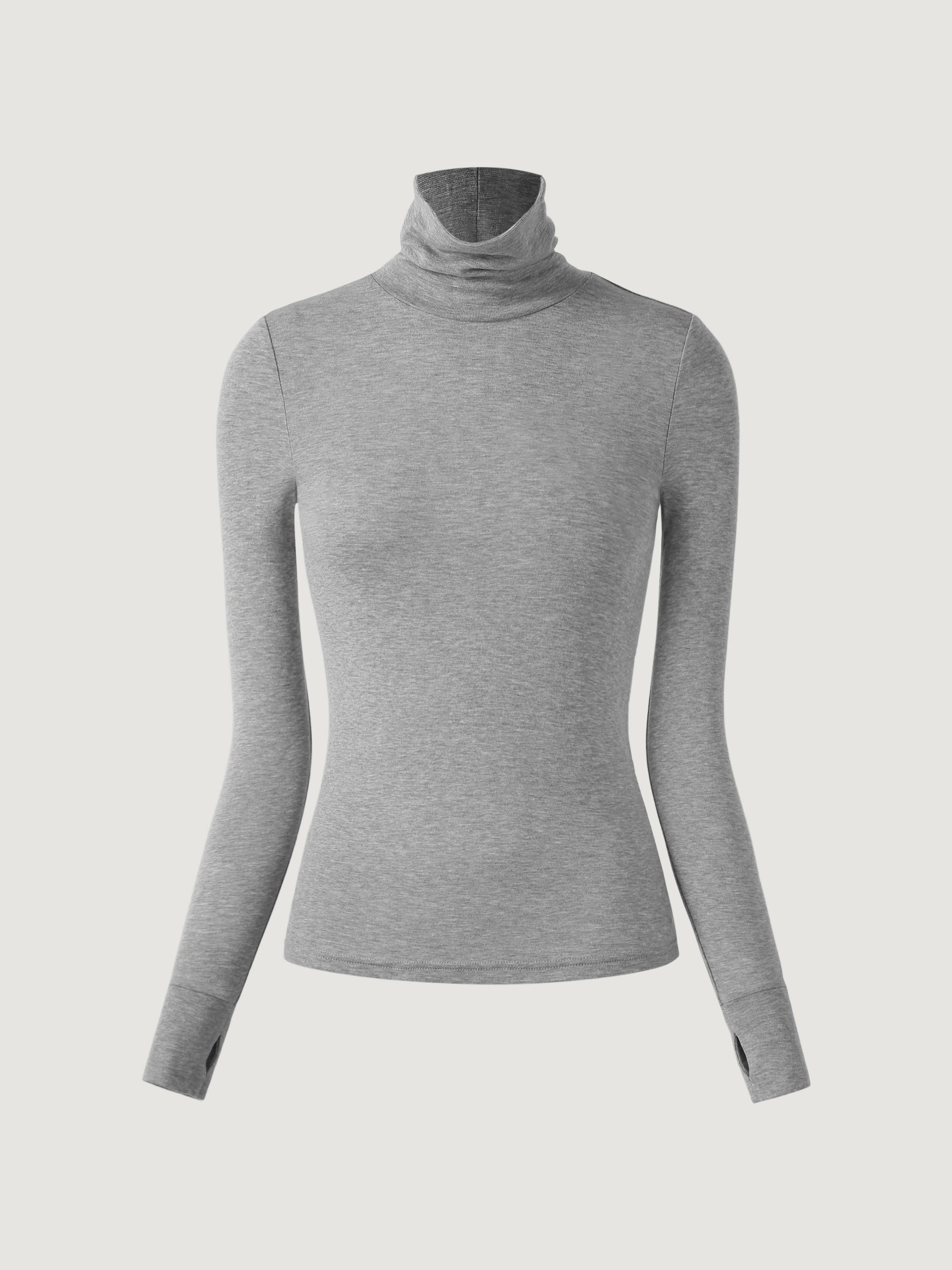 Wool Semi-Sheer Turtleneck Top Simple Cut