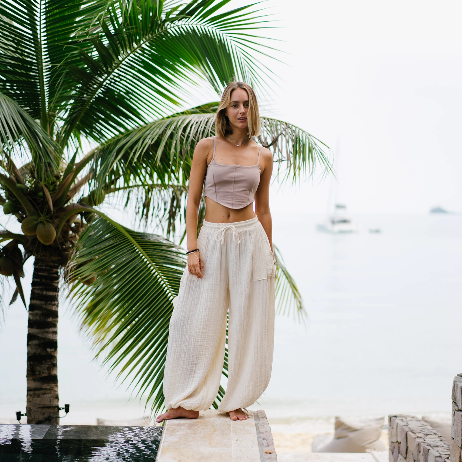 HighWaistSupport Cream Adventure Cargo Pants