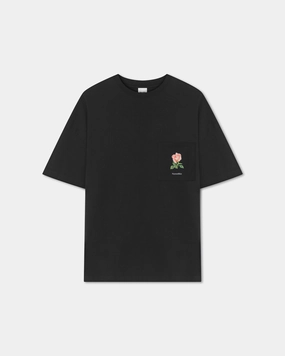 Wren - Printed Cotton-Jersey T-Shirt - Black/Roses RollUpSleeves Microfiber Blended Fabric