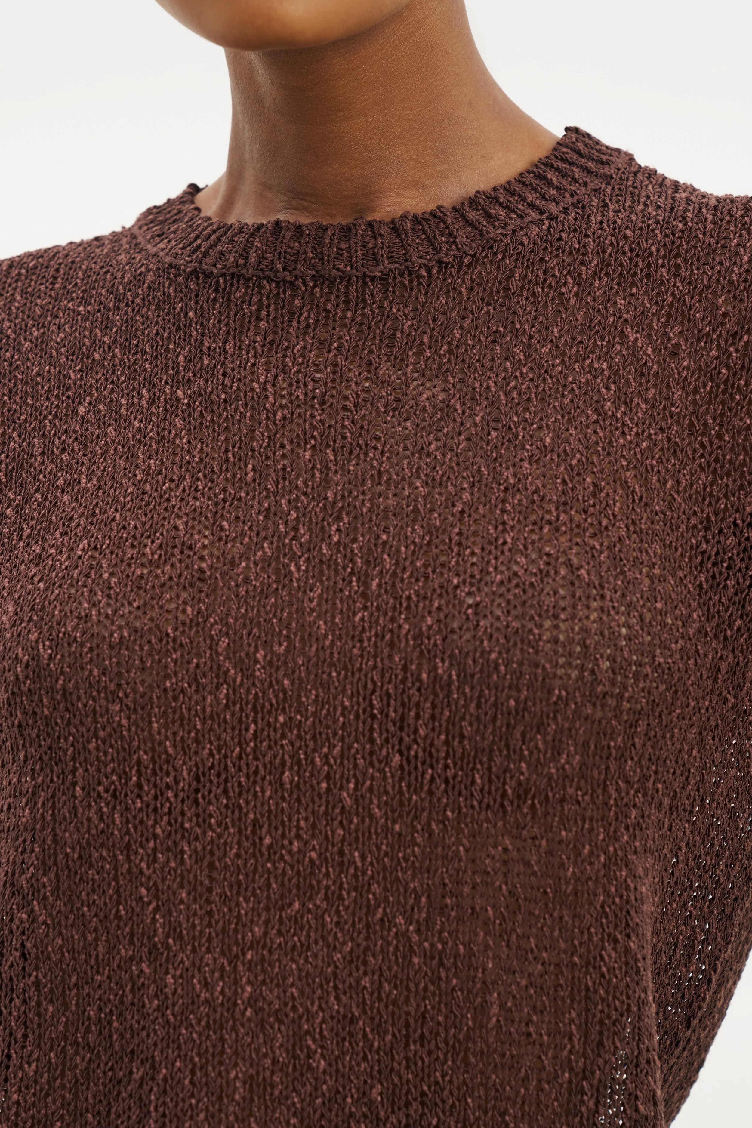 Crochet Knit Relaxed T Shirt - Carob Active Design
