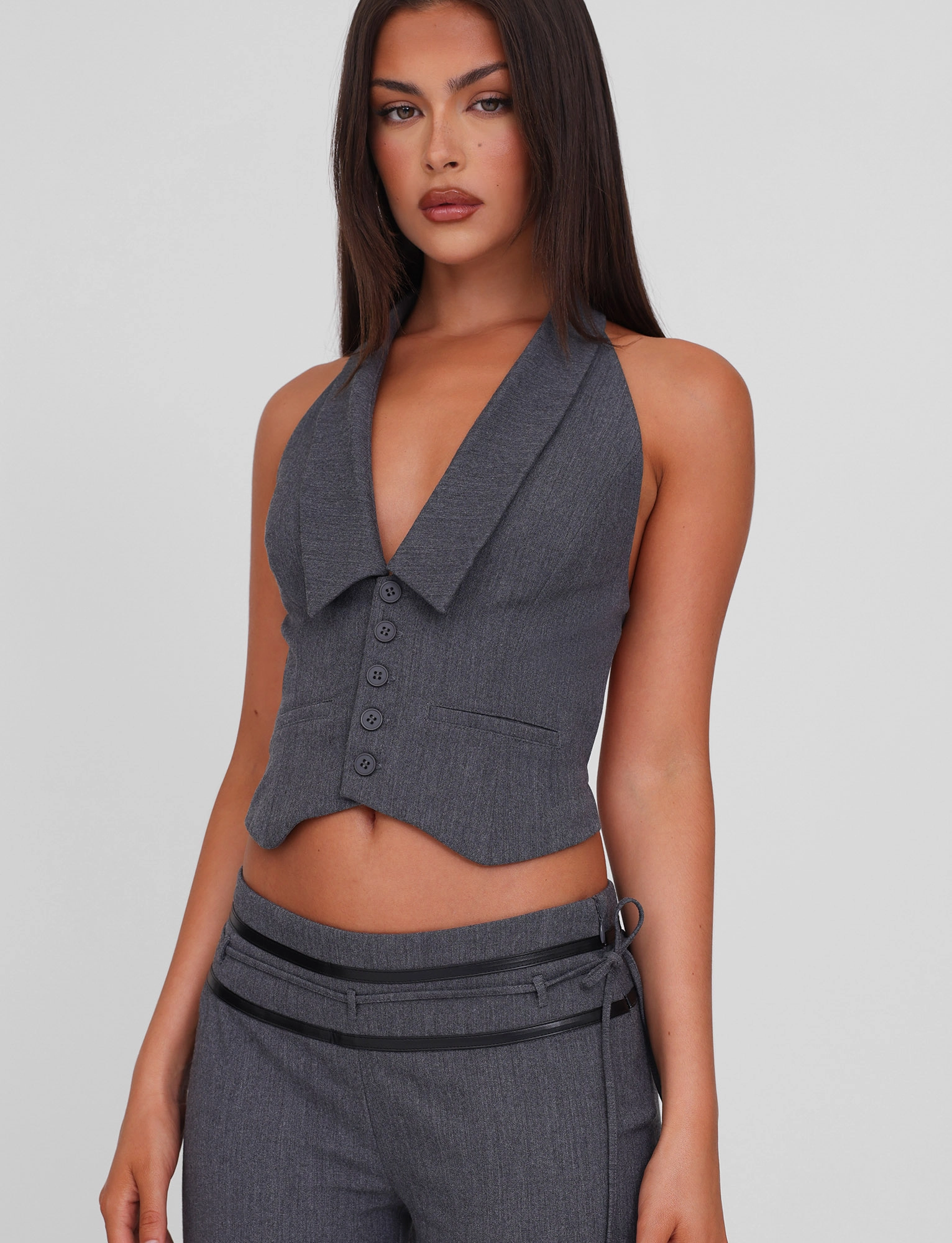 Microfiber Blended Fabric Rolled Hem Detailing FEDRA VEST - GREY