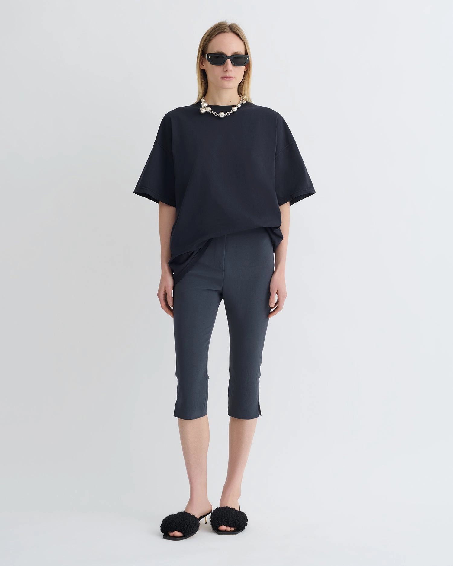Saoirse - Paper Jersey Capri Pants - Dusty Blue Smart Stretch