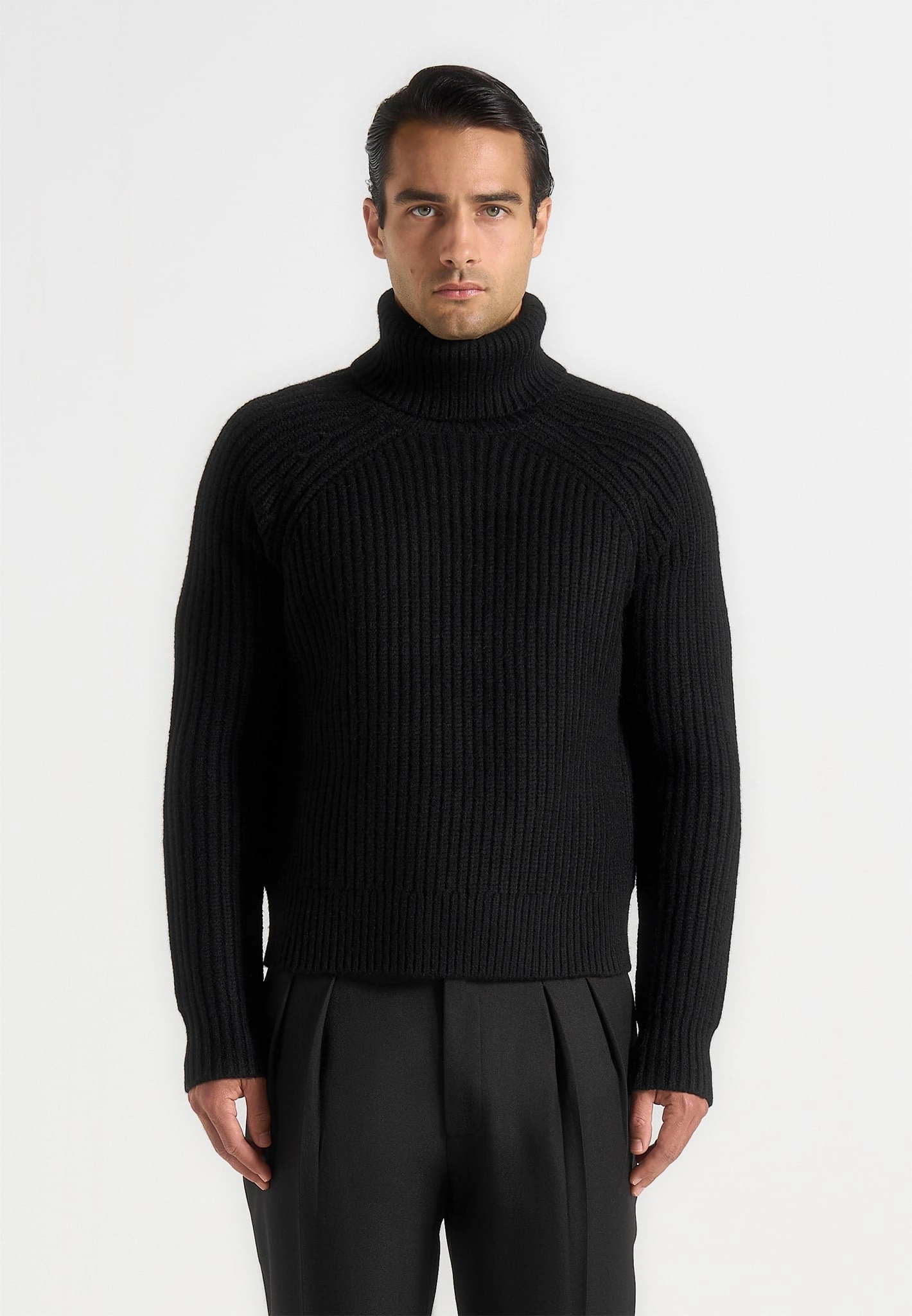 Compressed Stitch Rudy - Roll Neck Chunky Knit Jumper - Black
