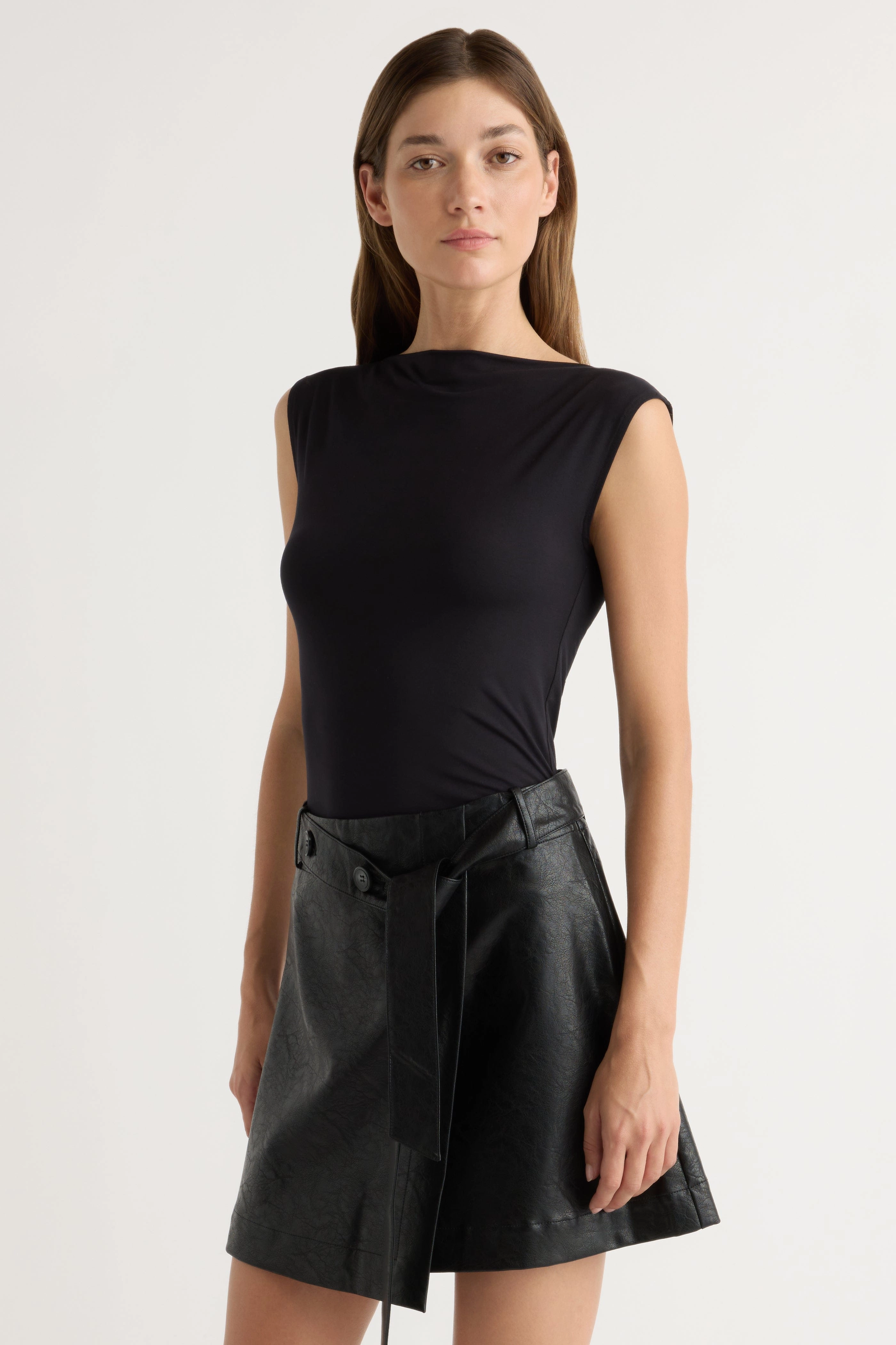 Anti Odor Finish FadeResistant Dye Esme Sleeveless Slit-Neck Tank