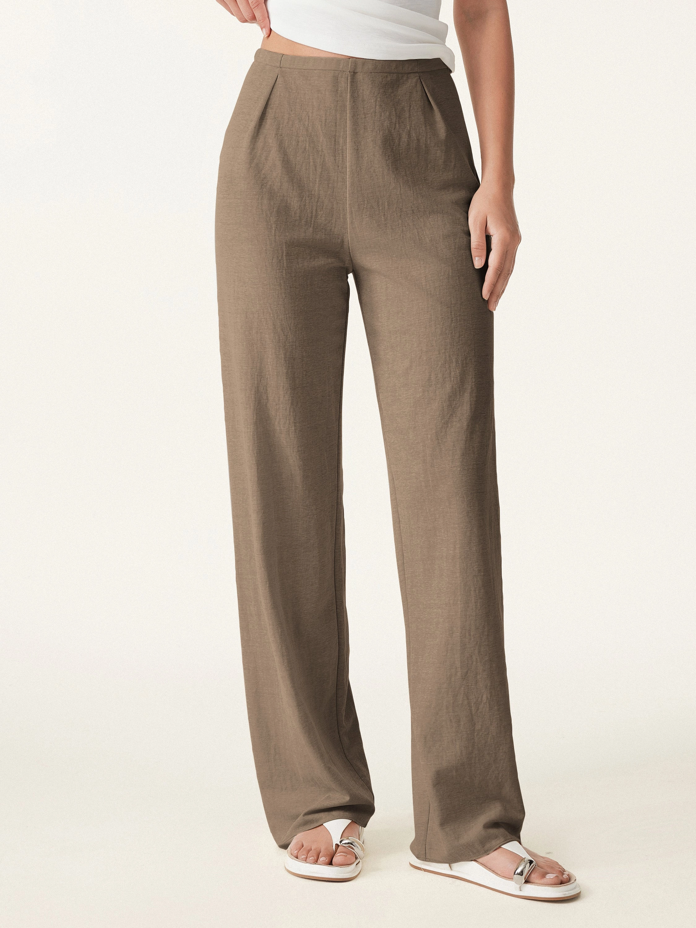 Move Comfort Non Restrictive Fit Wrinkle-resistant Cotton-linen Mid Rise Straight Leg Pant