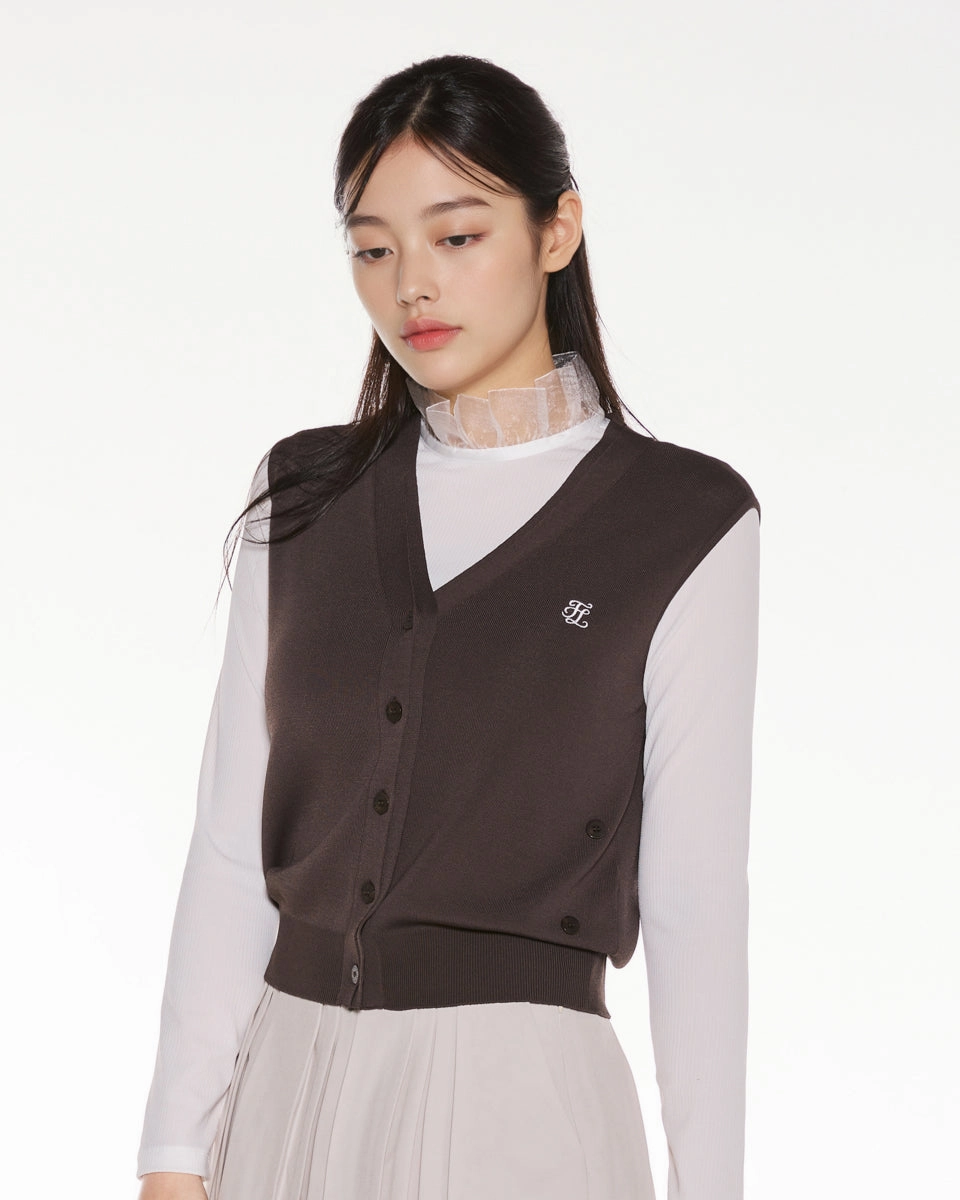 2-Way tie knit vest - Cocoa SeamlessBonding Soft Touch Lining